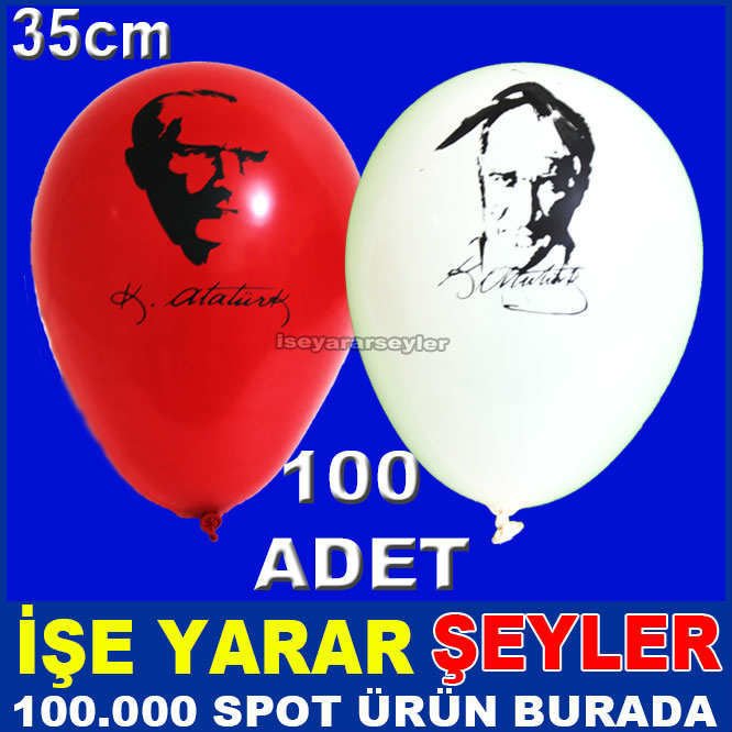 KIRMIZI ve BEYAZ ATATÜRK RESİMLİ 100 ADET BALON -2