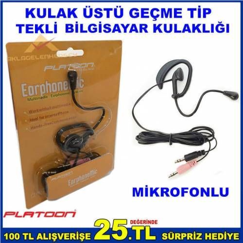 PL-2456 Platoon Earphonmic Kulak Üstü Geçme Tip Tekli Mikrofonlu İdeal Bilgisayar Kulaklığı