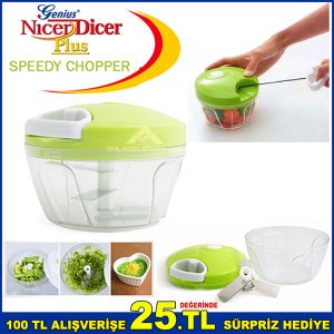 Nicer Dicer Plus İp Çekmeli Soğan Doğrayıcı 3 Bıçaklı Çok Fonksiyonlu Sebze Doğrayıcı El Blender