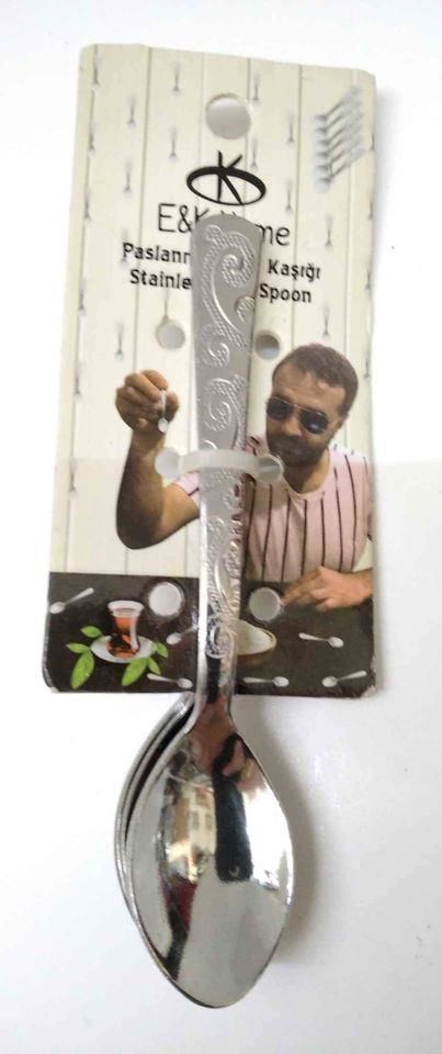 E&K Home Paslanmaz Çelik 6 Adet Dekorlu Çay Kaşığı B-