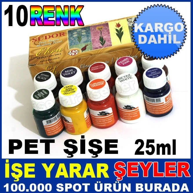 SÜDOR 10 FARKLI RENK TAM SET NON-TOXIC 25ml EBRU BOYASI SETİ KUMAŞ, KAĞIT VE AHŞAP İÇİN UYGUNDUR -2