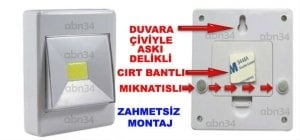 Aç-Kapa Anahtarlı 3W COB Mıknatıslı Yeni Nesil Pilli Işıldak