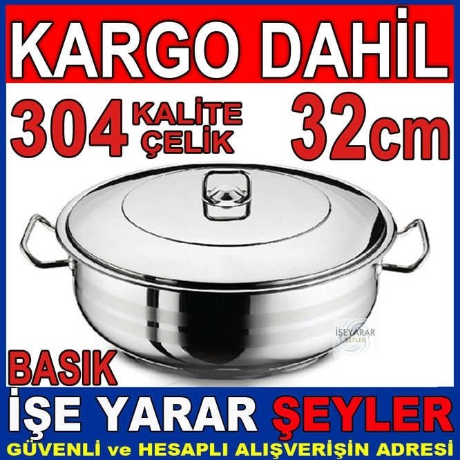 304 KALİTE PASLANMAZ ÇELİK GÜLSAN BASIK KARNIYARIK TENCERESİ 32cm