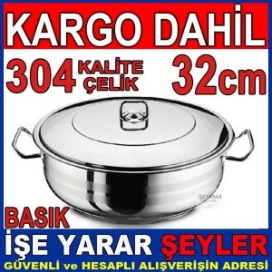 304 KALİTE PASLANMAZ ÇELİK GÜLSAN BASIK KARNIYARIK TENCERESİ 32cm