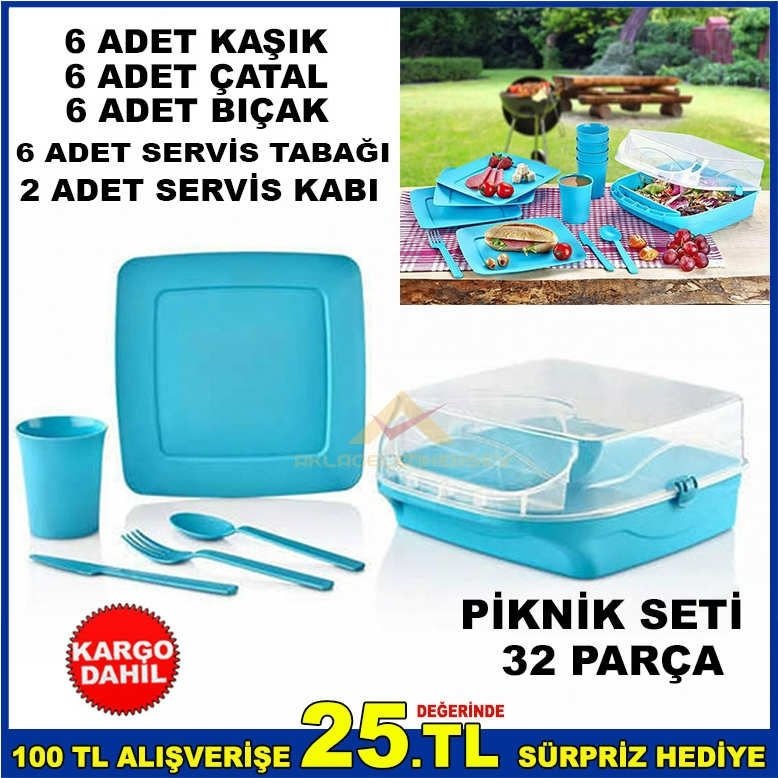 GOLDEX ÖZEL TAŞIMA ÇANTALI 32PARÇA PİKNİK SETİ 6 KİŞİLİK TAM SET