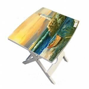 Manzara Desenli Çok Amaçlı Pratik Katlanır Plastik Masa 44x38 cm Katlanır Sehpa Laptop Masası