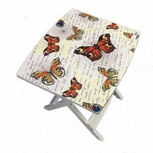 Manzara Desenli Çok Amaçlı Pratik Katlanır Plastik Masa 44x38 cm Katlanır Sehpa Laptop Masası