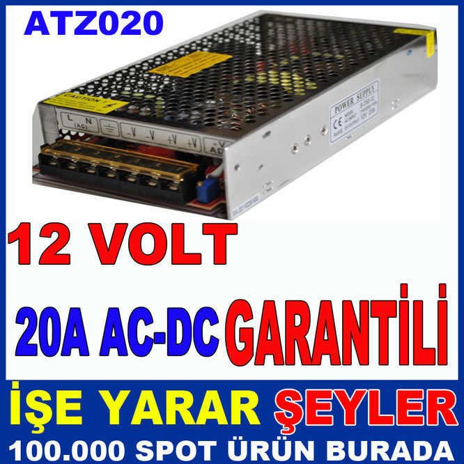 12V 20A AC-DC İÇ ve DIŞ MEKAN ŞERİT LED ADAPTÖRÜ