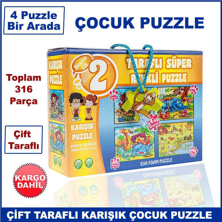 4 Puzzle Bir Arada Toplam 316 Parça Karışık Puzzle Zeka Gelişimine Yardımcı Orjinal Çocuk Puzzle