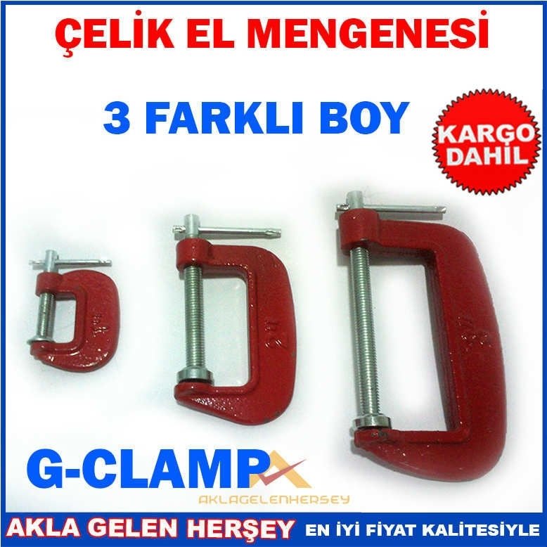 ÇELİK SIKIŞTIRMA MENGENESİ 3 FARKLI BOYDA 3 ADET ÇELİK MENGENE