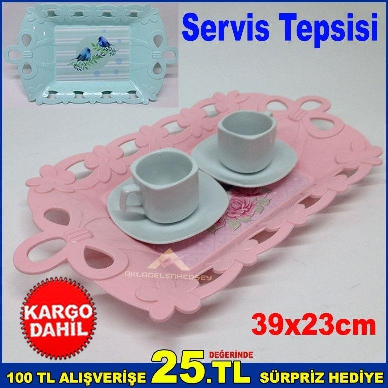 Çiçek Desenli Dikdörtgen Servis Tepsisi 39x23cm Sunum Tepsisi