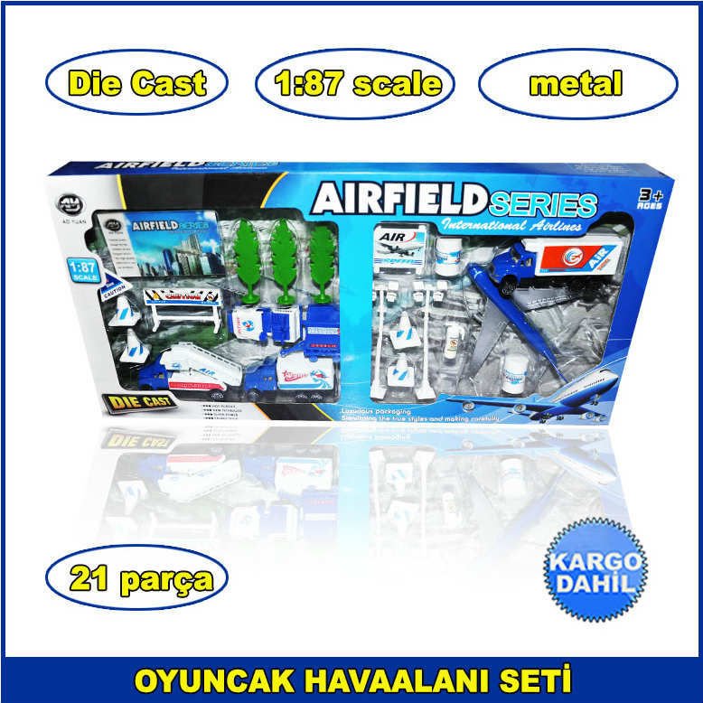 Die Cast Oyuncak Havaalanı Seti 21 Parça 1-87 Scale Airfald Series