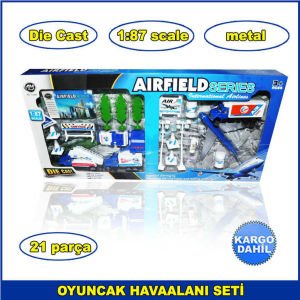 Die Cast Oyuncak Havaalanı Seti 21 Parça 1-87 Scale Airfald Series