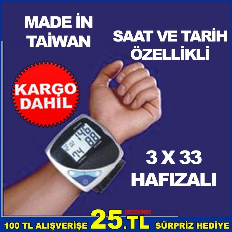TARİH,SAAT AYARLANABİLİR 135-210mm TANSIYON VE NABIZ ÖLÇÜMÜ ALETİ