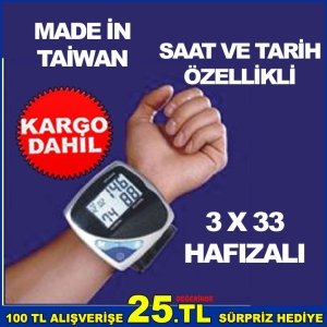 TARİH,SAAT AYARLANABİLİR 135-210mm TANSIYON VE NABIZ ÖLÇÜMÜ ALETİ