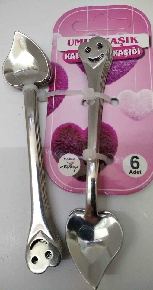UMUT Paslanmaz Çelik 6 Adet Kalp Emojili Çay Kaşığı B-4