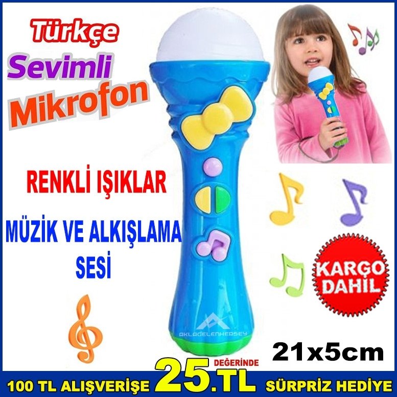 RENKLİ IŞIKLI MÜZİK VE ALKIŞ SESLİ SEVİMLİ MİKROFON 21x5cm