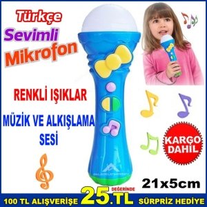 RENKLİ IŞIKLI MÜZİK VE ALKIŞ SESLİ SEVİMLİ MİKROFON 21x5cm