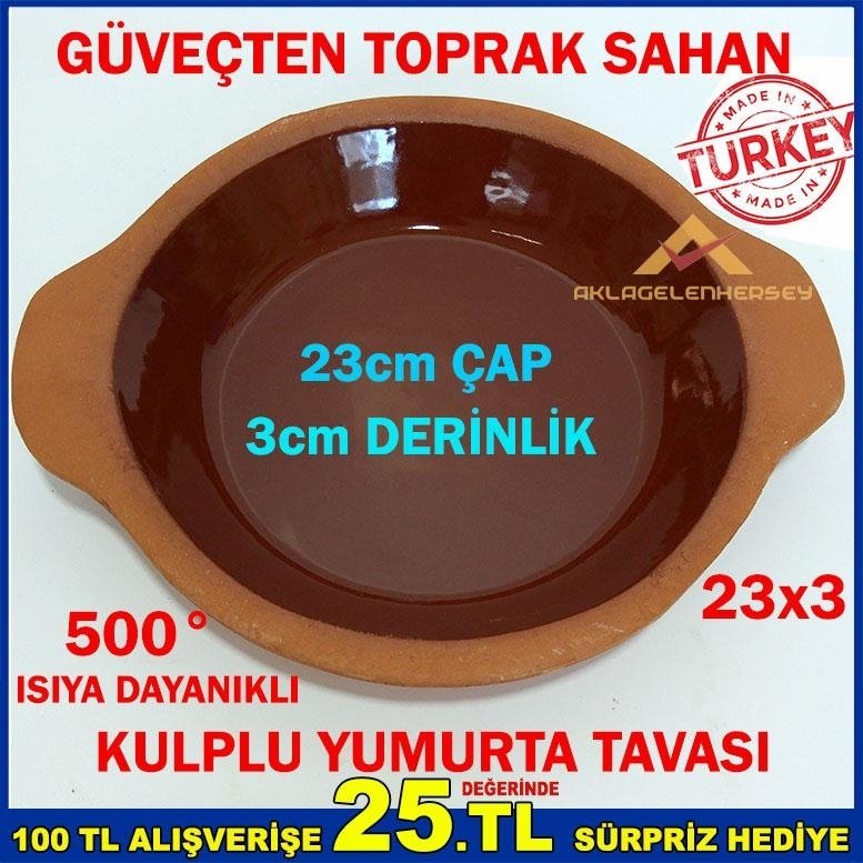 23x3cm TOPRAK GÜVEÇTEN SAHAN KULPLU YUMURTA TAVA