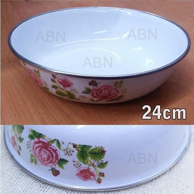 ÇİÇEK DESENLİ EMAYE MUHALLEBİ TABAĞI 24cm RETRO EMAYE TABAK