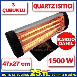 47x27cm BOYUNDA 3 ÇUBUKLU 1500 W GÜCÜNDE QUARTZ ELEKTRİKLİ SOBA