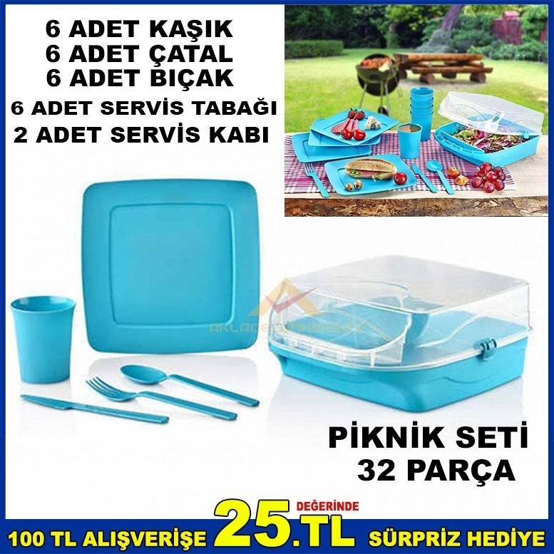 Goldex 32 PARÇA PLASTİK ÇANTALI PİKNİK SETİ