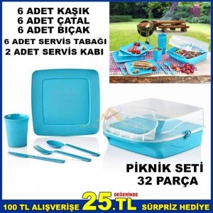 Goldex 32 PARÇA PLASTİK ÇANTALI PİKNİK SETİ