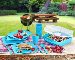 GOLDEX ÖZEL TAŞIMA ÇANTALI 32 PARÇA LÜKS PİKNİK SETİ TÜM TABAKLAR-ÇATAL KAŞIKLARLA 6 KİŞİLİK TAM SET