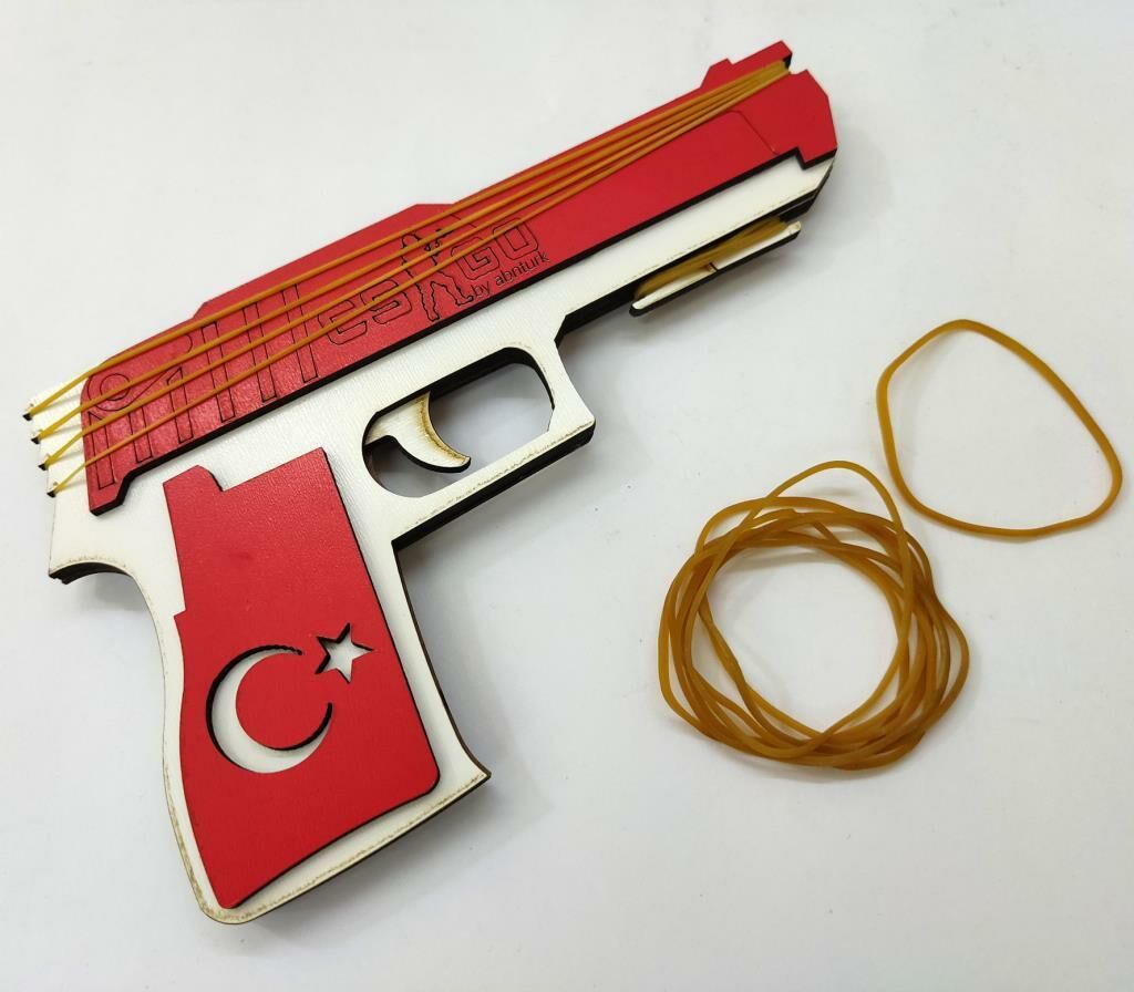 Ambalaj Lastiği Fırlatan Otomatik Oyuncak Tahta Tabanca 30 Lastik Hediye Sağlam Çocuk Oyuncağı