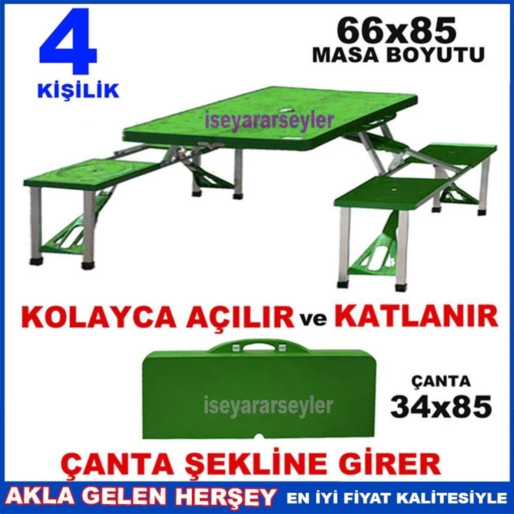 4 KİŞİLİK ÇANTA ŞEKLİNDE PORTATİF PİKNİK MASASI YEŞİL