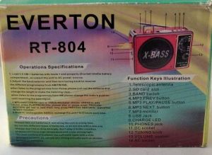 EVERTON RT 804 AM /FM/SW 3 Band Radyo Çalar. USB MP3 Çalar. Yüksek Çekiş Güçlü Anten Mevcuttur