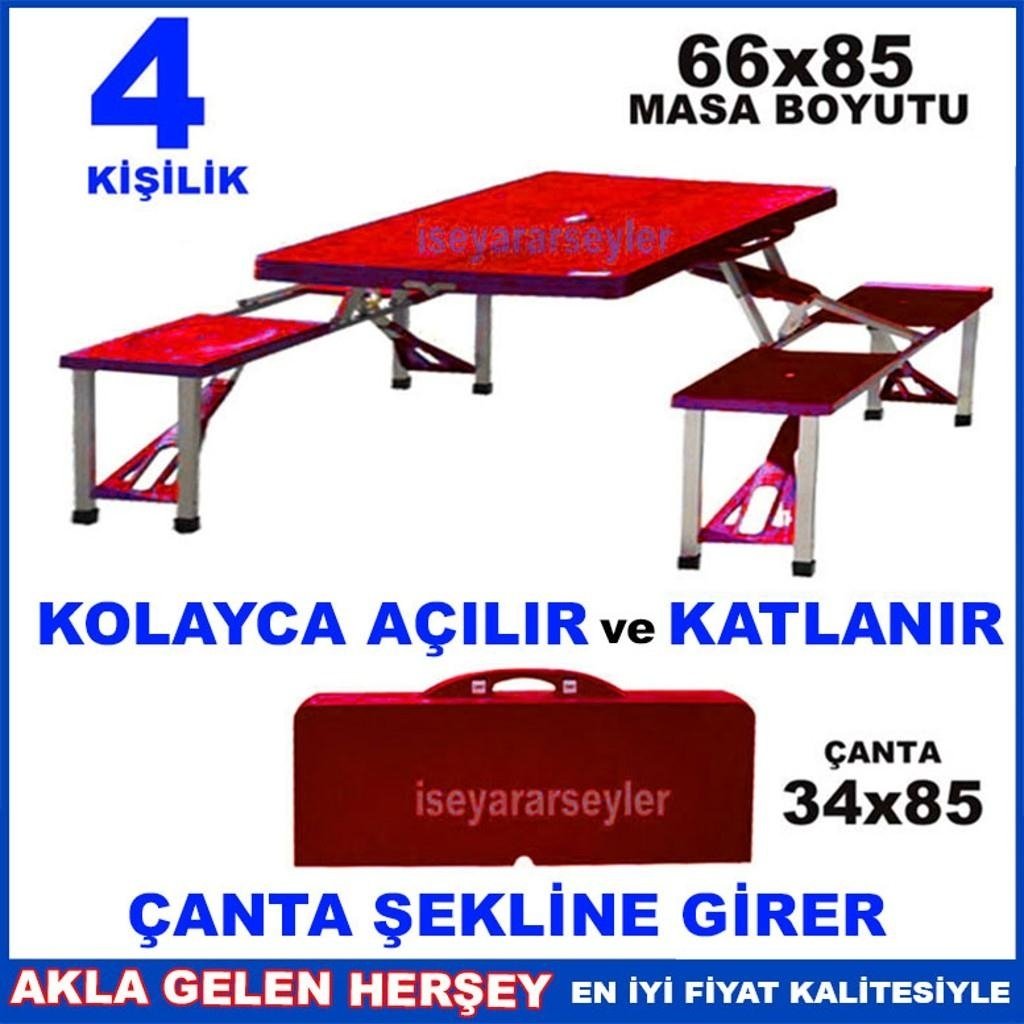 4 KİŞİLİK ÇANTA ŞEKLİNDE PORTATİF PİKNİK MASASI KIRMIZI