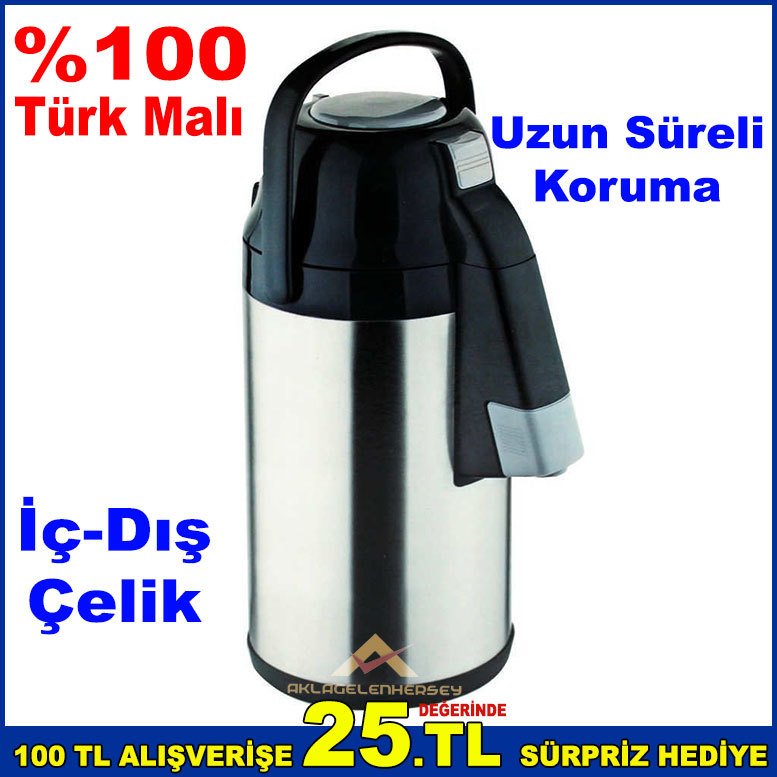 Cooker Yeni Model 2.5 Litre Pompalı ve Musluklu İçi Dışı Full Çelik Termos Uzun Süreli Koruma