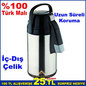 Cooker Yeni Model 2.5 Litre Pompalı ve Musluklu İçi Dışı Full Çelik Termos Uzun Süreli Koruma