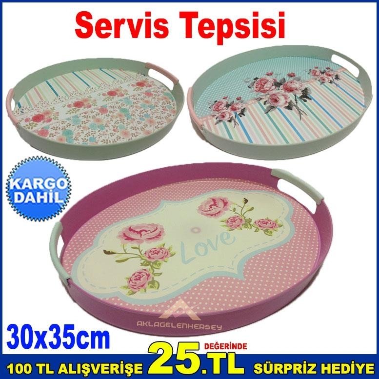 Desenli Servis Tepsisi 30x35cm Elips Plastik Sunum Tepsisi