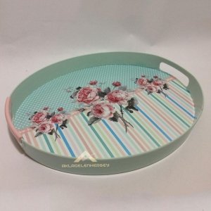 Desenli Servis Tepsisi 30x35cm Elips Plastik Sunum Tepsisi