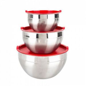 3 Boy 304 Kalite  Çelik Slikon Kapak Derin Mixer ,Çırpma  Saklama Kabı Set