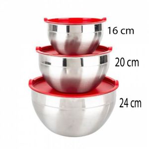 3 Boy 304 Kalite  Çelik Slikon Kapak Derin Mixer ,Çırpma  Saklama Kabı Set