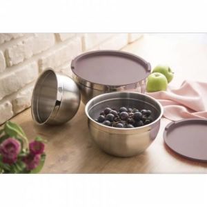 3 Boy 304 Kalite  Çelik Slikon Kapak Derin Mixer ,Çırpma  Saklama Kabı Set