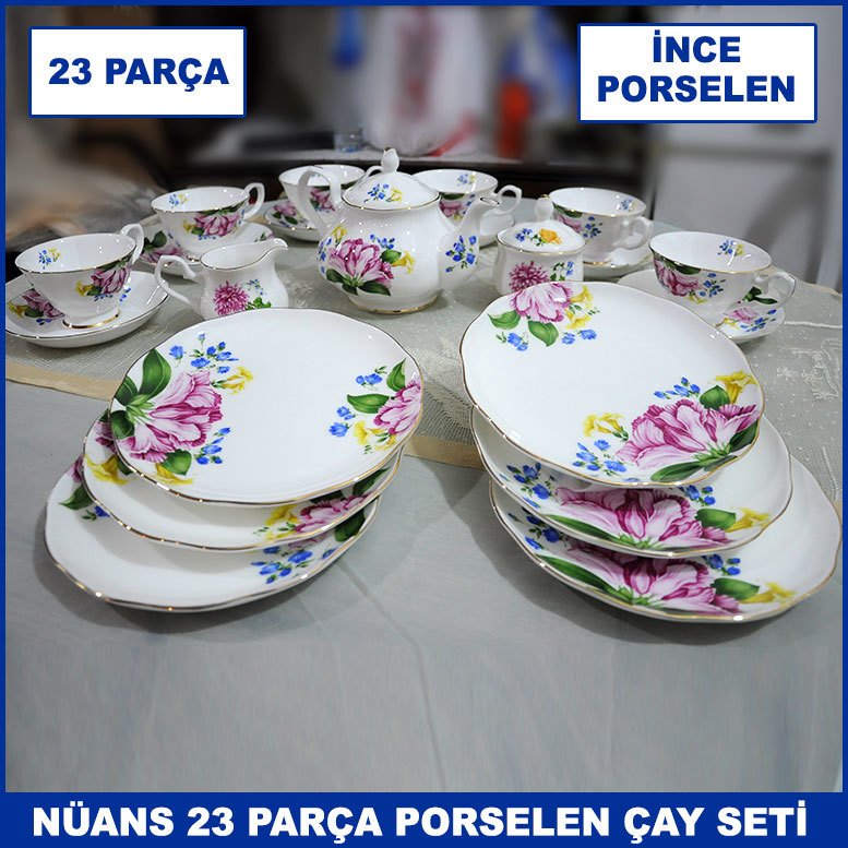 Dünya'nın En Kaliteli ve En İnce Porseleninden Üretilmiş 23 Parça Çay Seti - Porselen Çay takımı