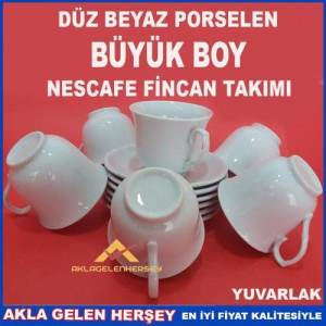 Beyaz Porselen Büyük Boy Yuvarlak Fincan Takımı