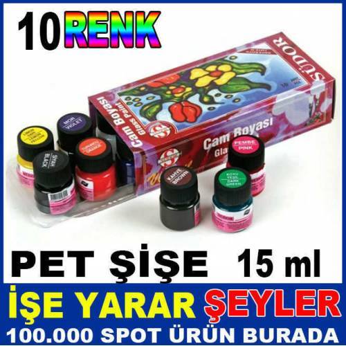 Cam Boyama Sanatı İçin Seti 10 Farklı Karışık Renk Boya Set Südor 10lu Cam Boyası Seti 15ml Pet Şişe