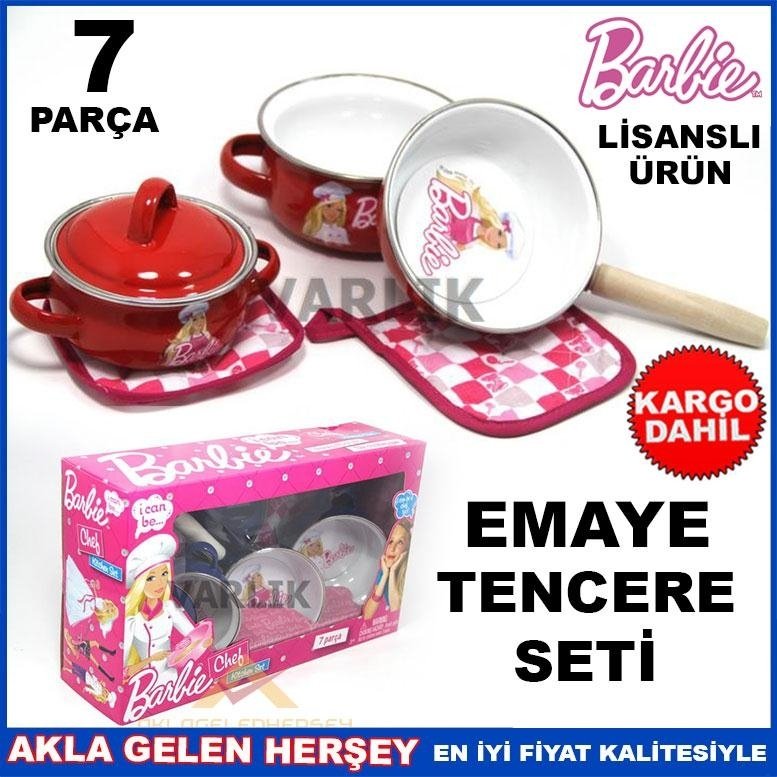 Kargo Dahil 7 PARÇALI BARBİE LİSANSLI EMAYE TENCERE SETİ