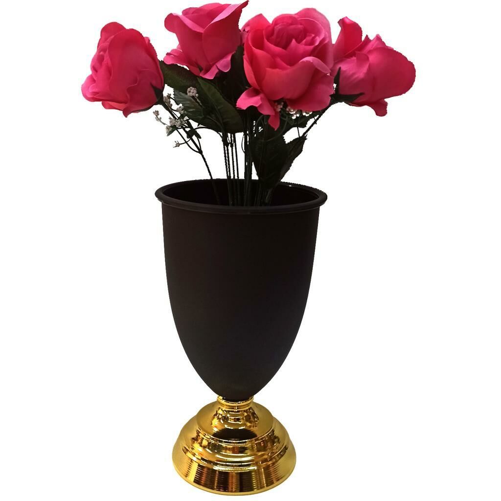 Kupa Stili Özellikli Plastikten Metal Tabanlı 28 cm Dekoratif Çiçek Vazosu