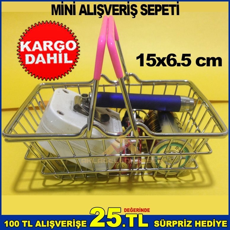 MİNİ GERÇEKÇİ 15x6.5 cm BOYUNDA ALIŞVERİŞ SEPETİ DEKORATİF SEPET