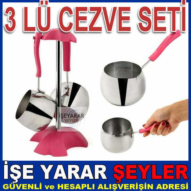 ÜÇLÜ STANTLI CEZVE SETİ PASLANMAZ ÇELİK SAĞLAM