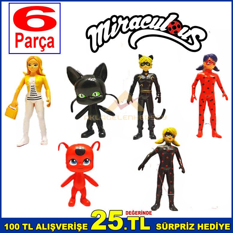 UĞUR BÖCEĞİ,KARA KEDİ ve Arkadaşları 6 Parça MİRACULOUS Eğlenceli Oyuncak Karakterler ve MASKE