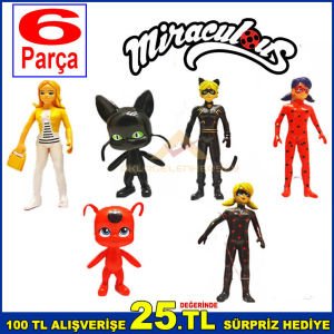 UĞUR BÖCEĞİ,KARA KEDİ ve Arkadaşları 6 Parça MİRACULOUS Eğlenceli Oyuncak Karakterler ve MASKE
