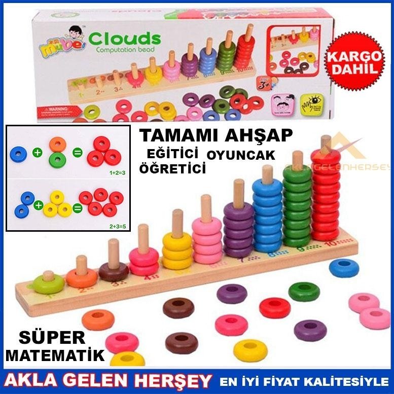 BÖLÜK BASAMAK ÖĞRETİCİ EĞİTİCİ AHŞAP KULE HALKALAR SÜPER MATEMATK