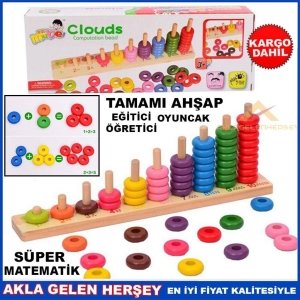 BÖLÜK BASAMAK ÖĞRETİCİ EĞİTİCİ AHŞAP KULE HALKALAR SÜPER MATEMATK